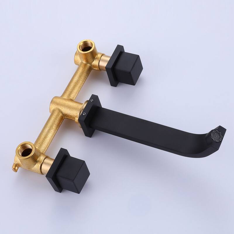 Matte Black Two Handle Wall Mount Bathroom Faucet