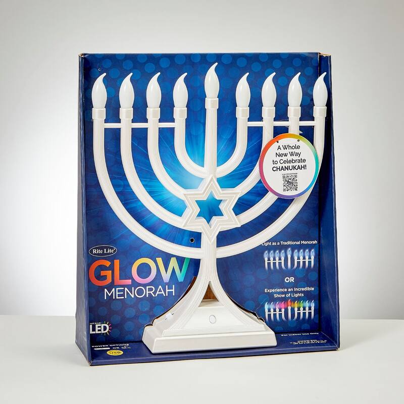 LED Glow Color Changing Hanukkah Menorah - 13" - Pearl White
