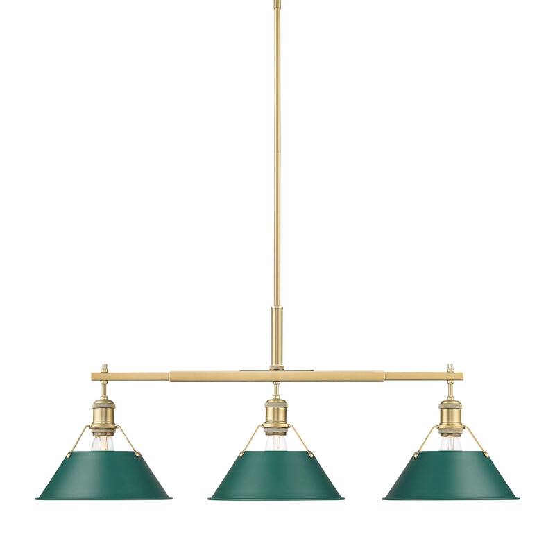 Golden Lighting 3306-LP BCB Orwell 3 Light 36" Wide Linear Pendant - Brushed Champagne Bronze / Pine Green Shades