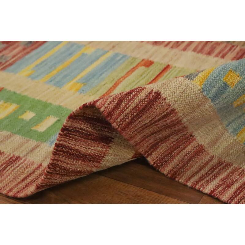 Hand Woven Oriental 100% Wool Carpet Southwestern Tribal Multi-Colored Kilim Area Rug - 9' 10'' X 8' 2''