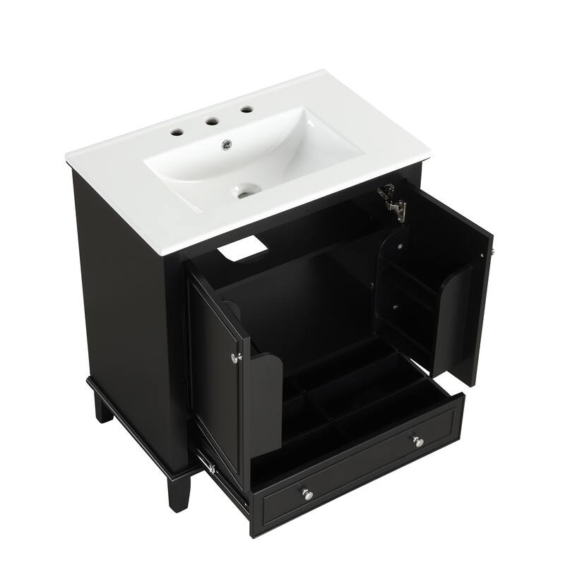 Roomfitters 30" Bathroom Vanity with Sink Combo, Cabinet with Doors and Drawer, Solid Wood and MDF Structure, Black