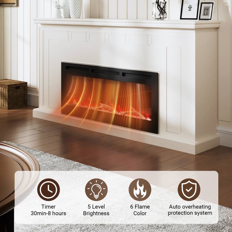 Clihome 30-72Inch Recessed Wall-mounted w/ RC (1500W) Electric Fireplace