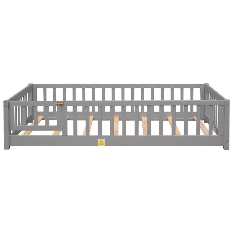 Floor Platform Bed with Fence Guardrails and Door