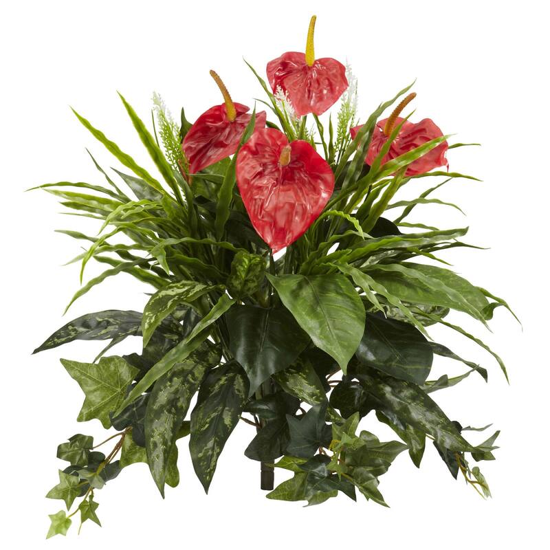 Artificial Plants Set of 6 - 16 Inch Rustic Greenery Decor for Home Office - Red - 24