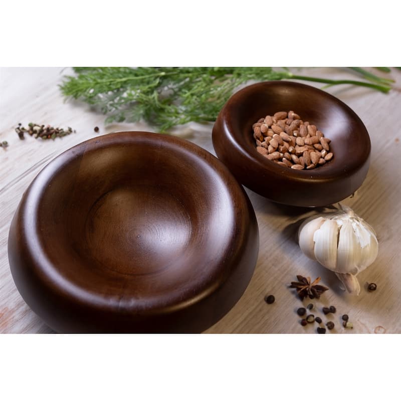 Sm Round Turned Serving Bowl Dark Walnut Dia 9.84" - DARK WALNUT - DARK WALNUT