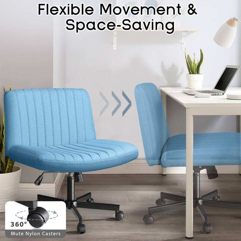 Bossin Criss Cross Chair Armless Office Desk Chair with Wheels,Fabric Padded Cross Legged Chair, Swivel Wide Seat Vanity Chair