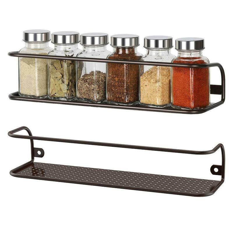 Wall Mounted Metal Spice Rack Storage, 2-Pack, Brown