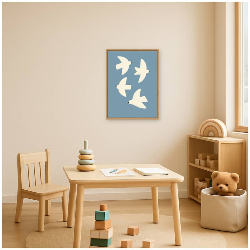 Kate and Laurel Minimalist Birds Poster Blue by Laura Moss Framed Canvas Wall Art Print