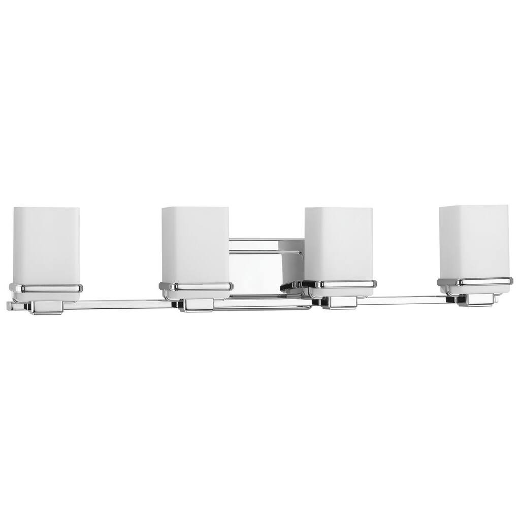 Metric Collection Four-Light Polished Chrome Etched White Glass Glass Coastal Bath Vanity Light - 6.5" x 31.25" x 5.25"