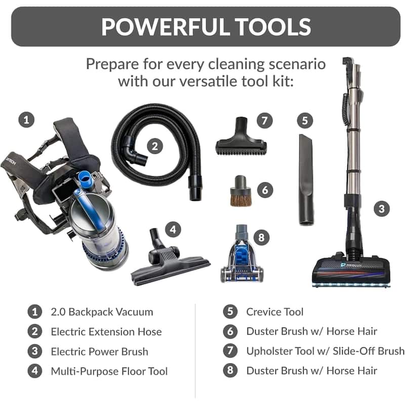 Prolux Lightweight Bagless Backpack Vacuum w/ Power Nozzle and 5yr Warranty - 11"x14"x22"