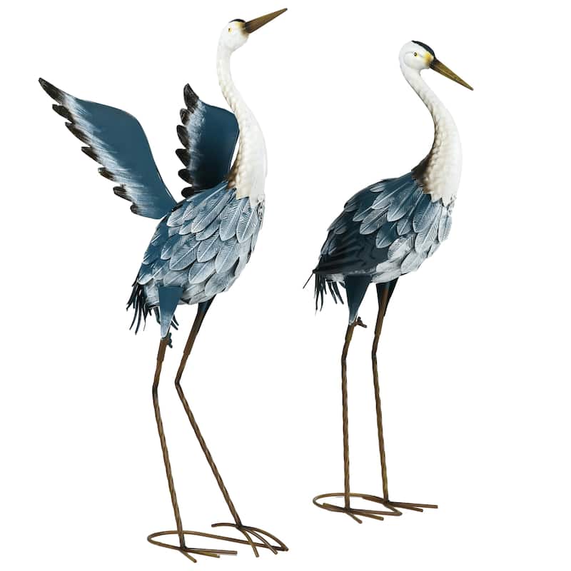 Outsunny Heron Garden Statues, 29" & 27.5" Standing Bird Sculptures, Metal Yard Art Decor for Lawn, Patio, Backyard