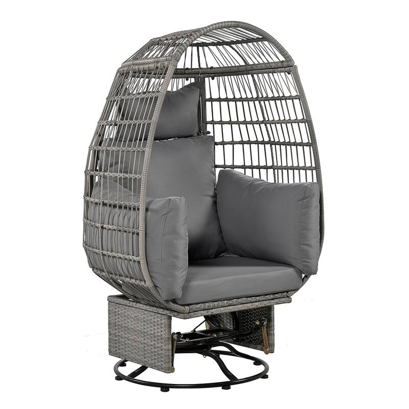 Rattan Swivel Egg Patio Chair with Rocking Function and Cushions