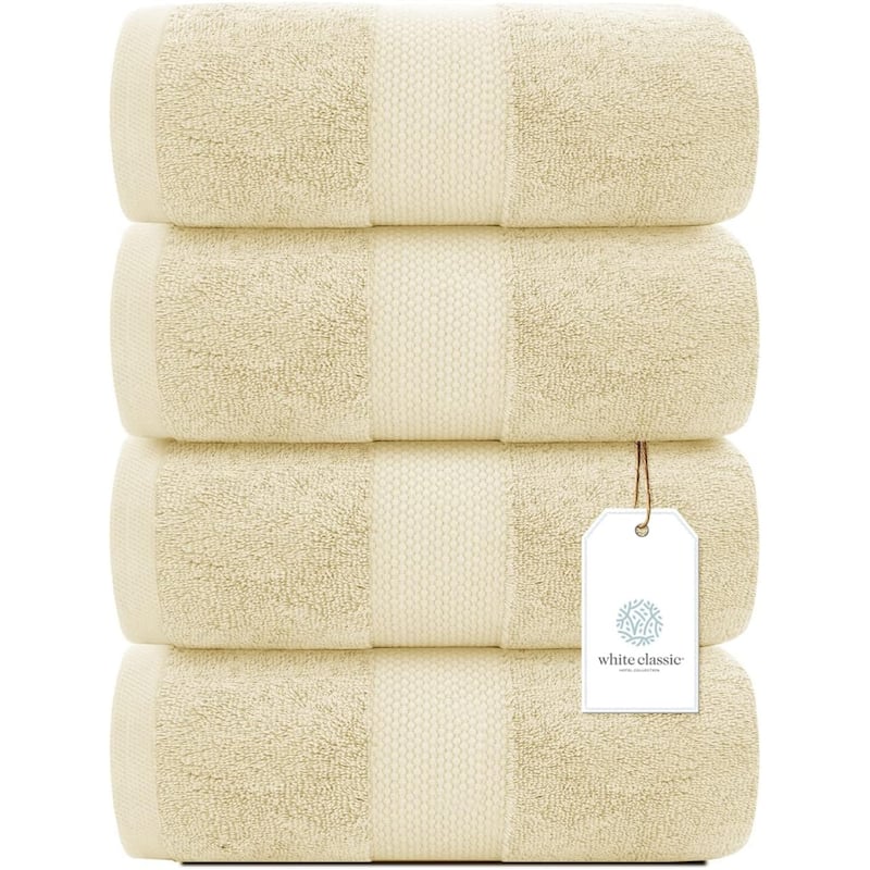 White Classic Luxury Cotton Bath Towel 27x54 - Set of 4