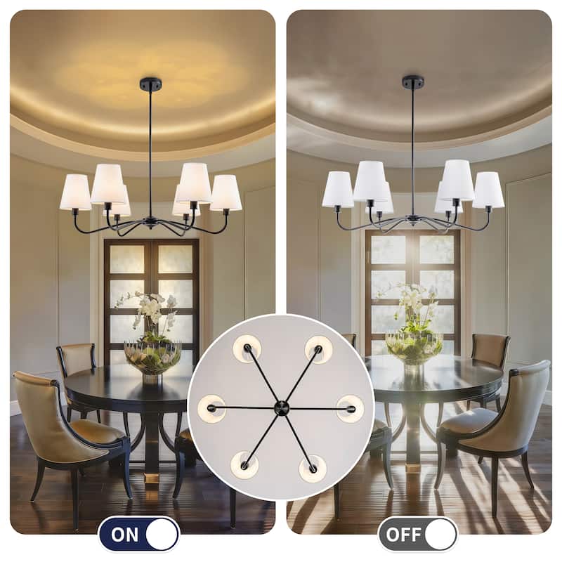 Starsky 6-Light Modern Classic Chandelier with White Linen Shades