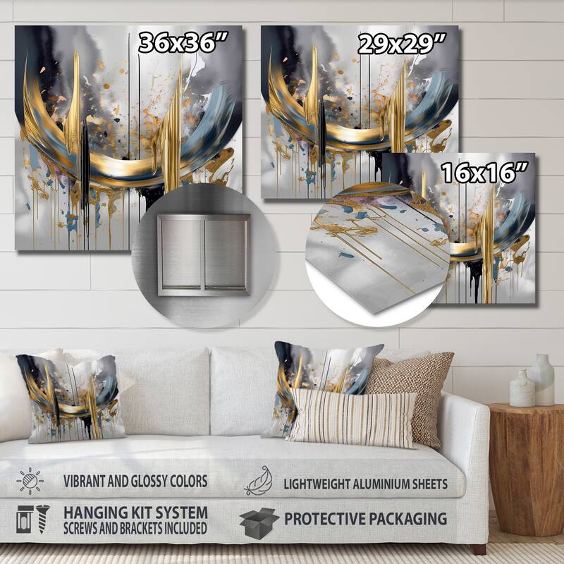 Designart "Shapes And Lines Abstract Marble III" Abstract Marble Metal Wall Art