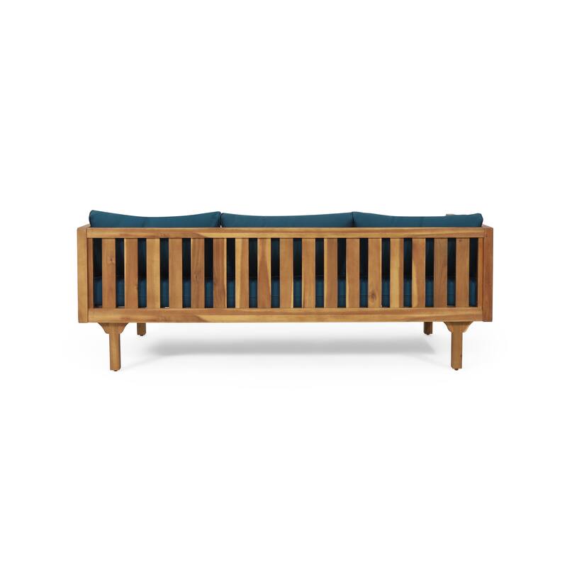 Acacia Wood 3 Seater Daybed Slat Panel Design Water Resistant Cushions