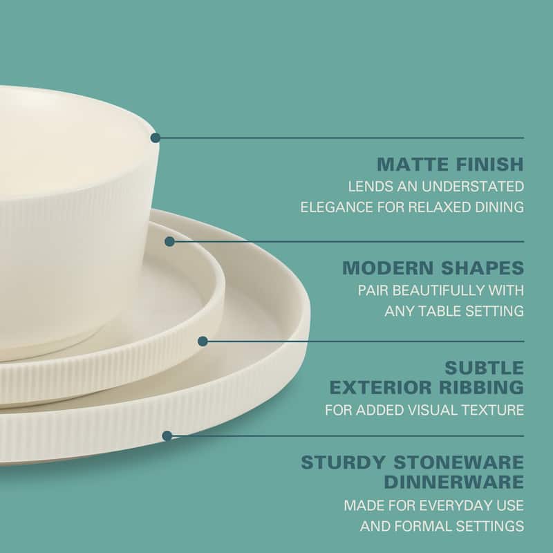 Gibson Home Dempsey Road 12-Piece Durable Modern Embossed Stoneware Dinnerware Set - Service for 4