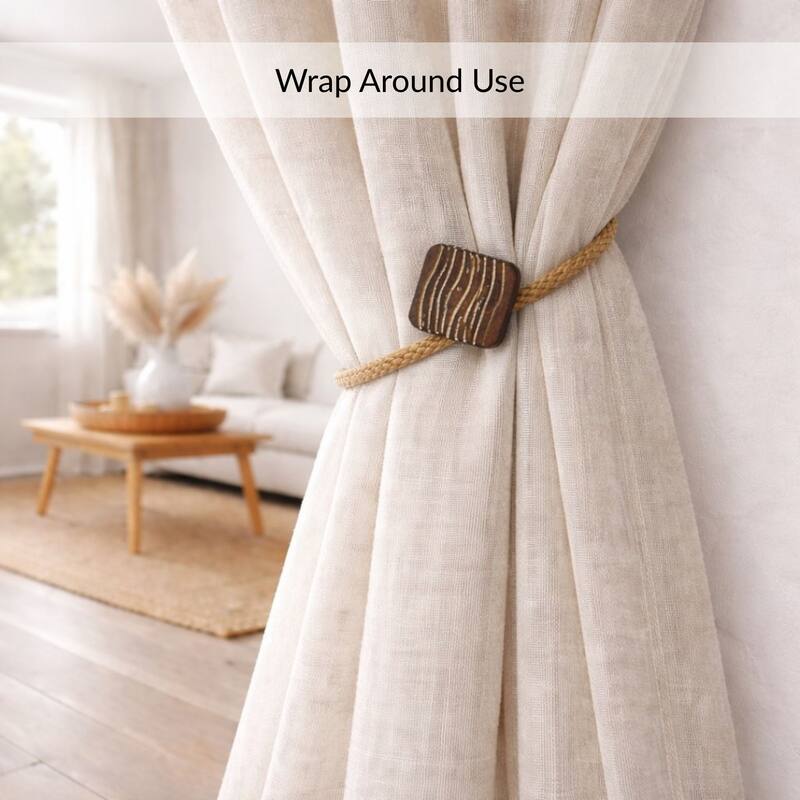 Magnetic Curtain Tiebacks 17 in Wood Rope