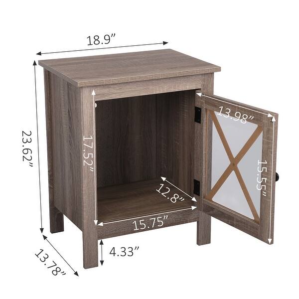 Farmhouse Wood Nightstand End Table Glass Door for Bedroom(set
