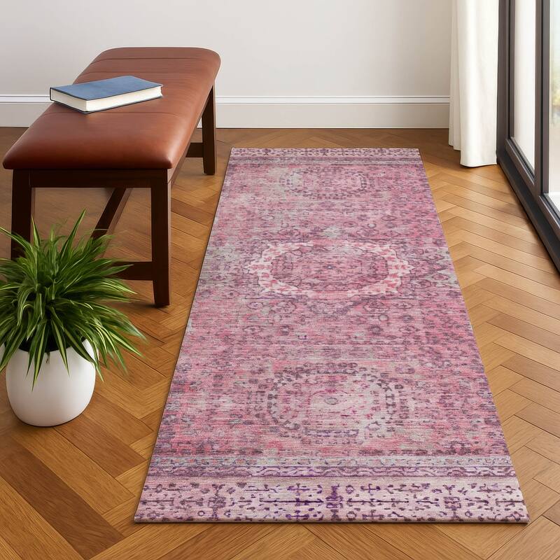 Premium Washable Super Soft Vintage Traditional Mayfield Rug - Pink - 2'3" x 7'6"