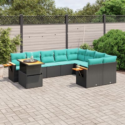 vidaXL Patio Sofa Set with Cushions Outdoor Furniture 10 Piece Poly Rattan - 21.7 x 24.4 x 27.2