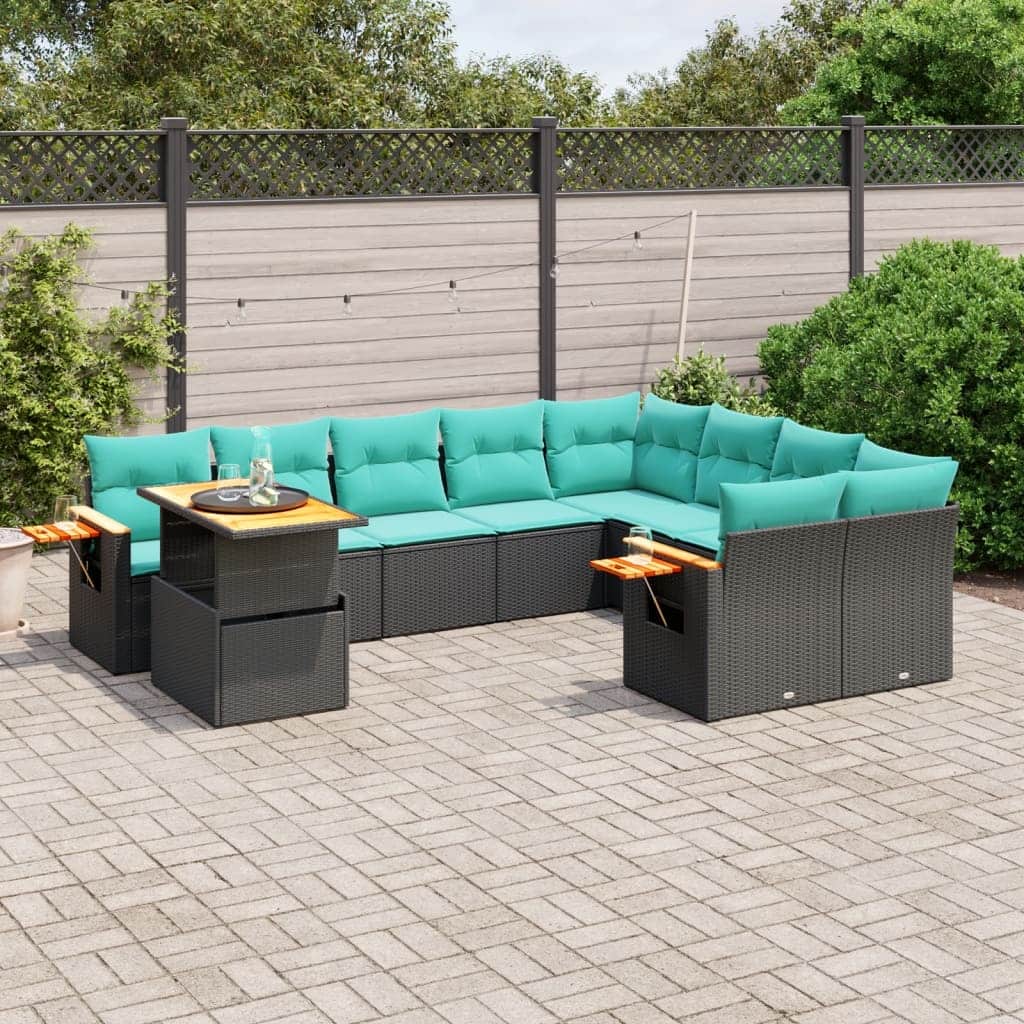 vidaXL Patio Sofa Set with Cushions Outdoor Furniture 10 Piece Poly Rattan - 21.7 x 24.4 x 27.2