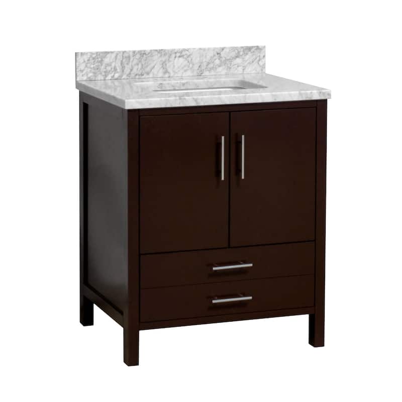 KitchenBathCollection California 30" Bathroom Vanity with Carrara Marble Top