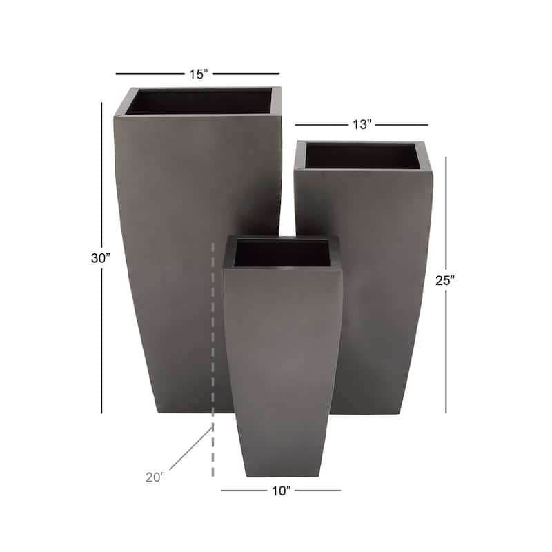 Metal Light Weight Planter with Tapered Base and Polished Exterior - Set of 3 Gray or Dark gray - Roche River Decor