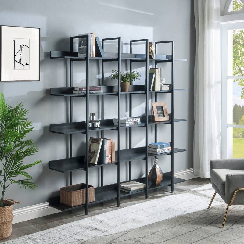 5 Tier Bookshelf Office Bookshelf Metal Frame MDF Board Industrial Style