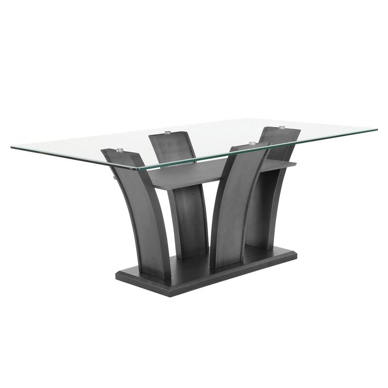 Brandon Dining Table, 72 Inch Glass Top, Dark Gray Glitter Pedestal