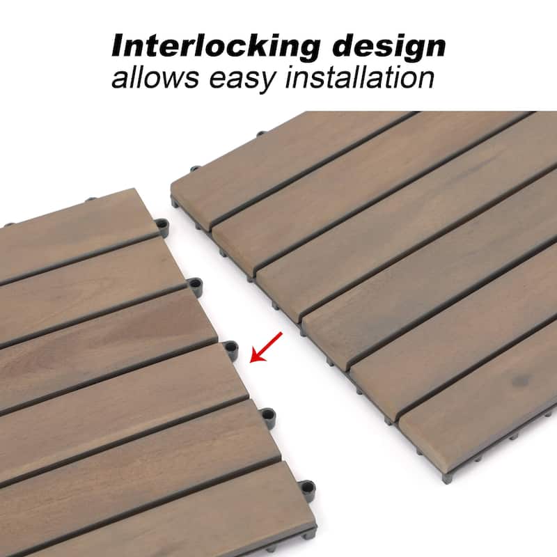 10 Pcs Patio 12"x 12" Acacia Wood 6-slat Deck Tiles