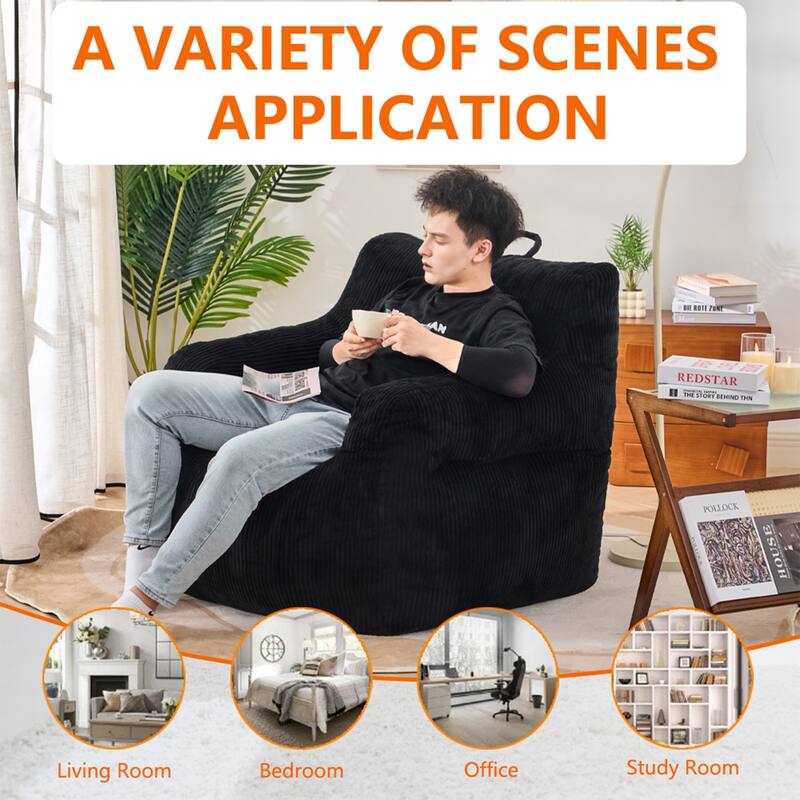 Corduroy Polyester Living Room Bean Bag Chair, Lazy Chair, Single Sofa