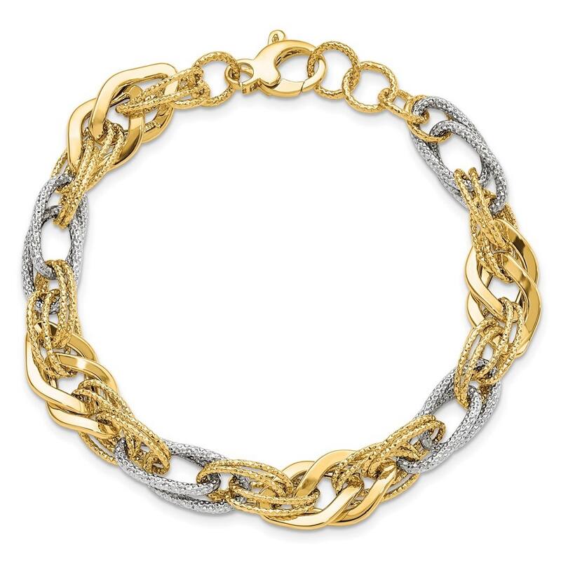 Curata 14k Two-tone Gold Fancy Polished Sparkle Cut Bracelet 7.5 Inch