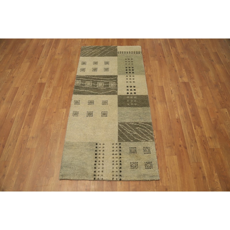 Hand Knotted Oriental 100% Wool Carpet Tribal Geometric Multi-Colored Gabbeh Runner Rug - 4' 8'' X 2' 2''