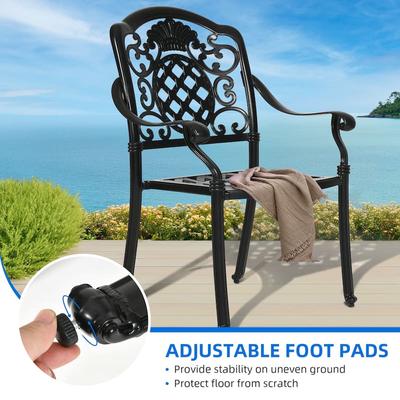 Moasis Set of 2 Cast Aluminum Outdoor Patio Dining Chairs with Armrest
