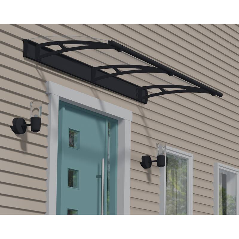 Aquila 3 ft. Gray/Clear Door and Gray/Solar Window Fixed Awning with Siding Connector Kit