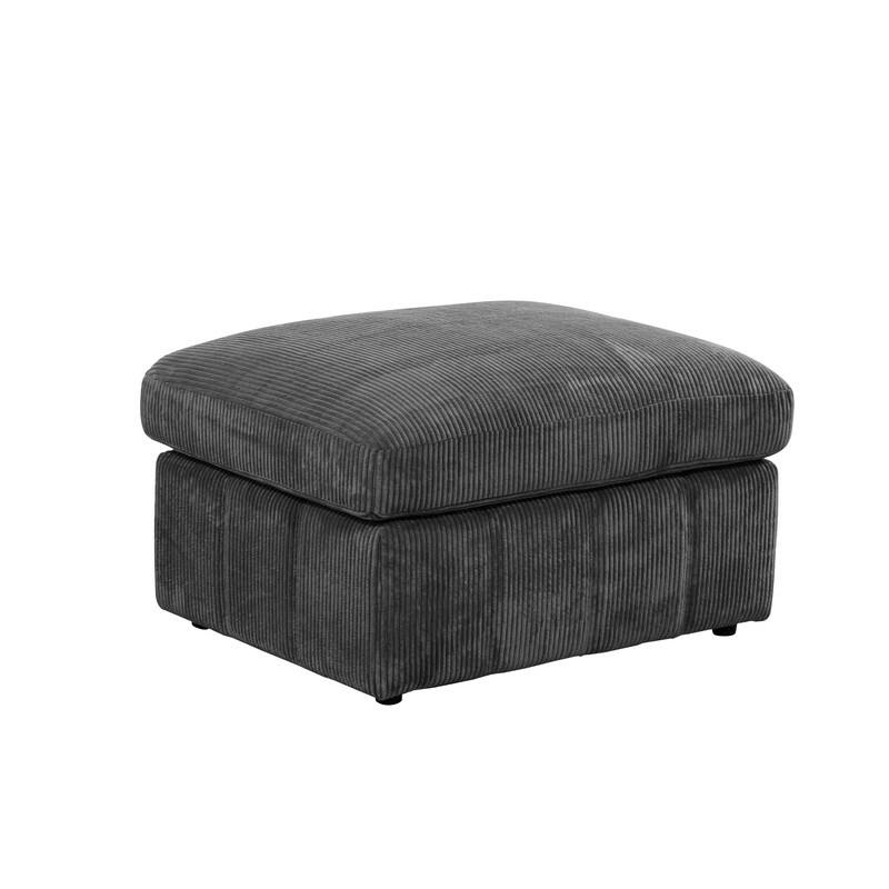 Corduroy Modular Sectional Sofa with Ottoman, Deep Seat L-Shaped Couch for Living Room, Dark Gray