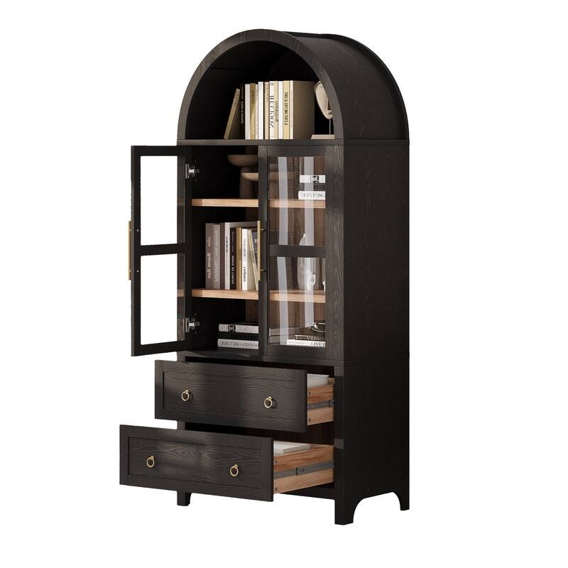 Farmhouse 71" Tall Arched Kitchen Pantry Cabinet with 2 Large Drawers, Modern Kitchen Storage Cabinets with Adjustable Shelves