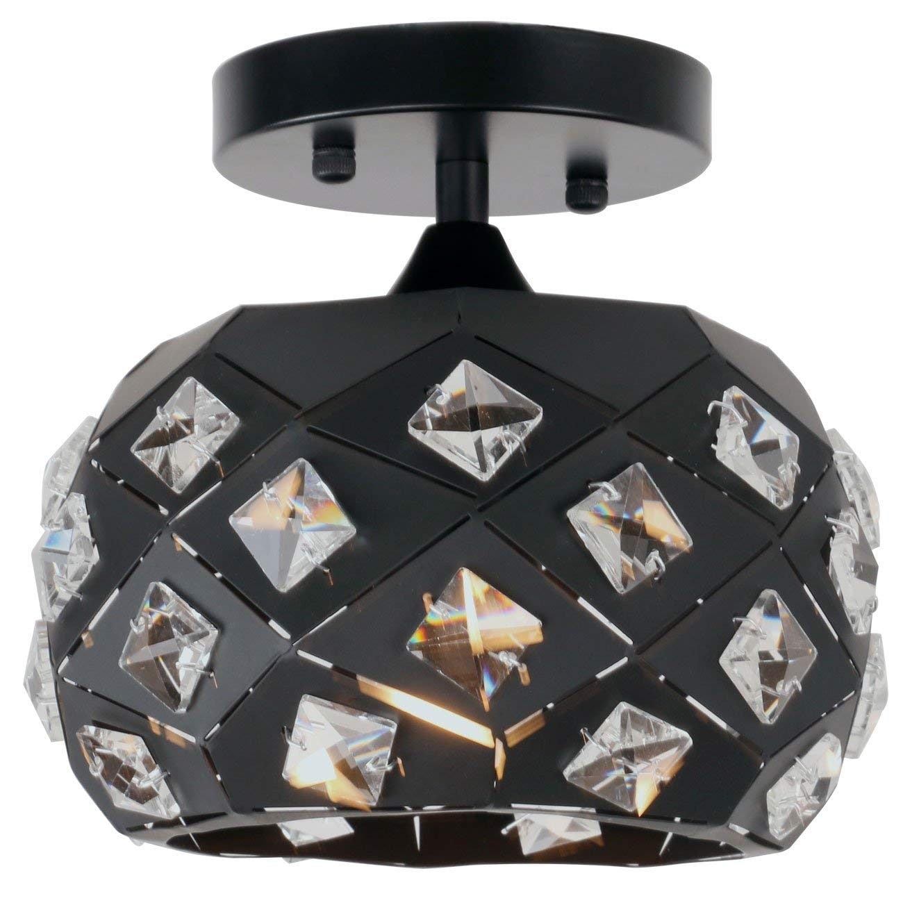 Shop Vintage Industrial Black Crystal Globe Semi Flush Mount