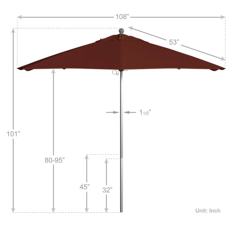 California Umbrella 9' Rd. Aluminum Frame, Fiberglass Rib Patio Umbrella, Push Open,Anodized Silver Finish, Sunbrella Fabric