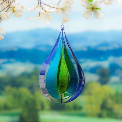 16" Metal Wind Twirler, Blue & Green Teardrop