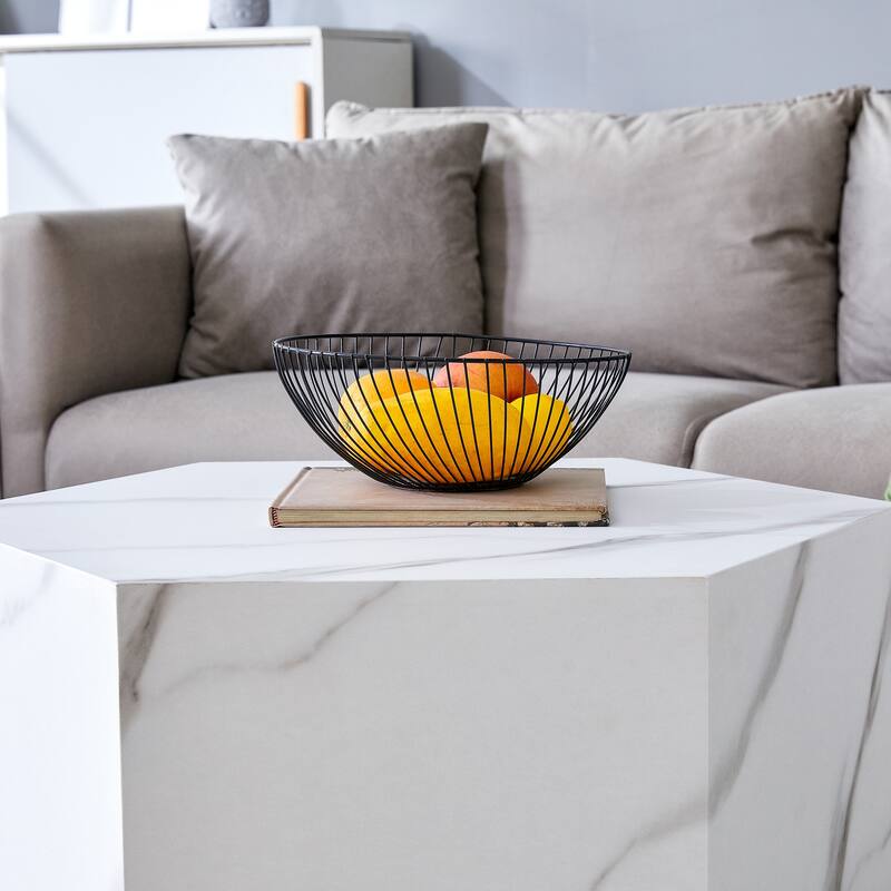 23.6" Modern Hexagonal Coffee Table with Fashionable Pattern and Stable Base for Living Room