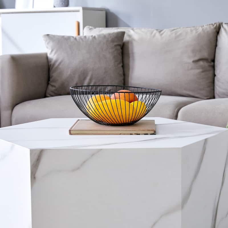 Hexagonal Coffee Table Textured Coffee Table with Non-slip Foot Mat Living Room End Table for Small Space