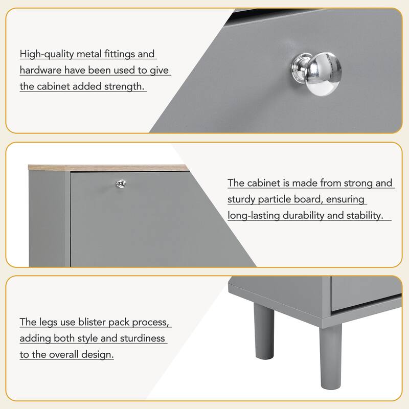 Sleek Narrow Shoe Cabinet with Adjustable Shelves & 3 Flip Drawers, Wood Grain Finish for Entryway Storage