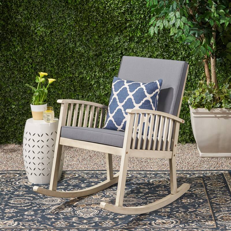 Acacia Rocking Chair Outdoor Use, Durable Acacia Wood, Water-Resistant Cushions, for Garden, Lawn, Backyard, Pool