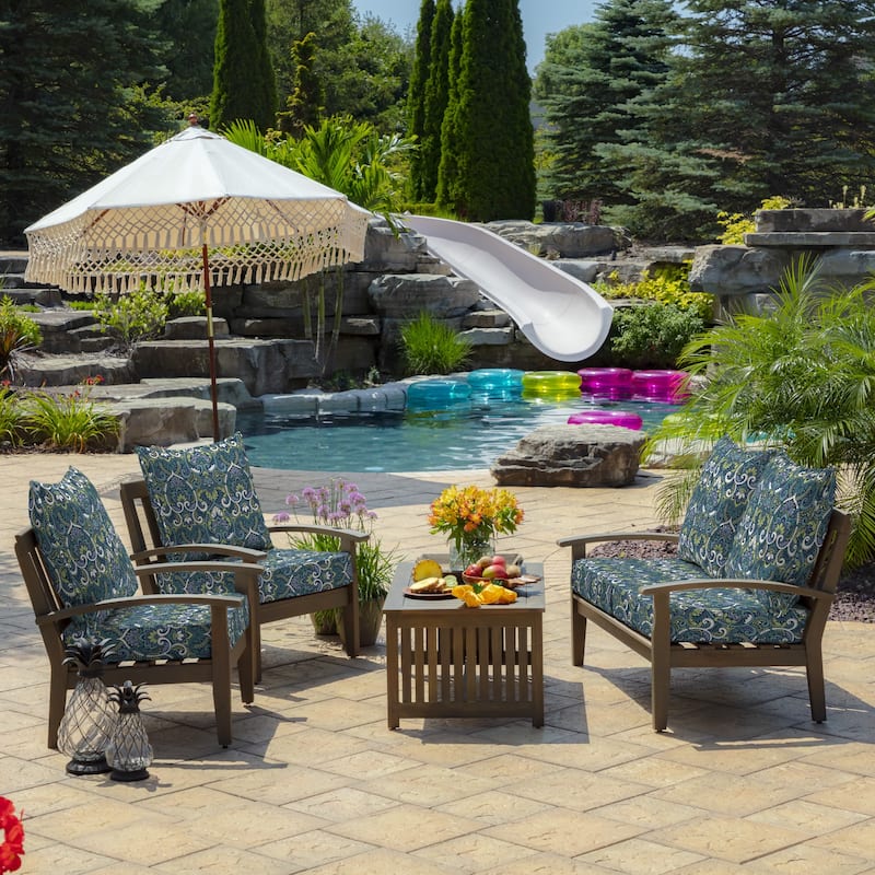 ARDEN Sapphire Blue Leala Damask Outdoor 24 x 22 in. Deep Seat Cushion Set - 22 W x 24 D in.