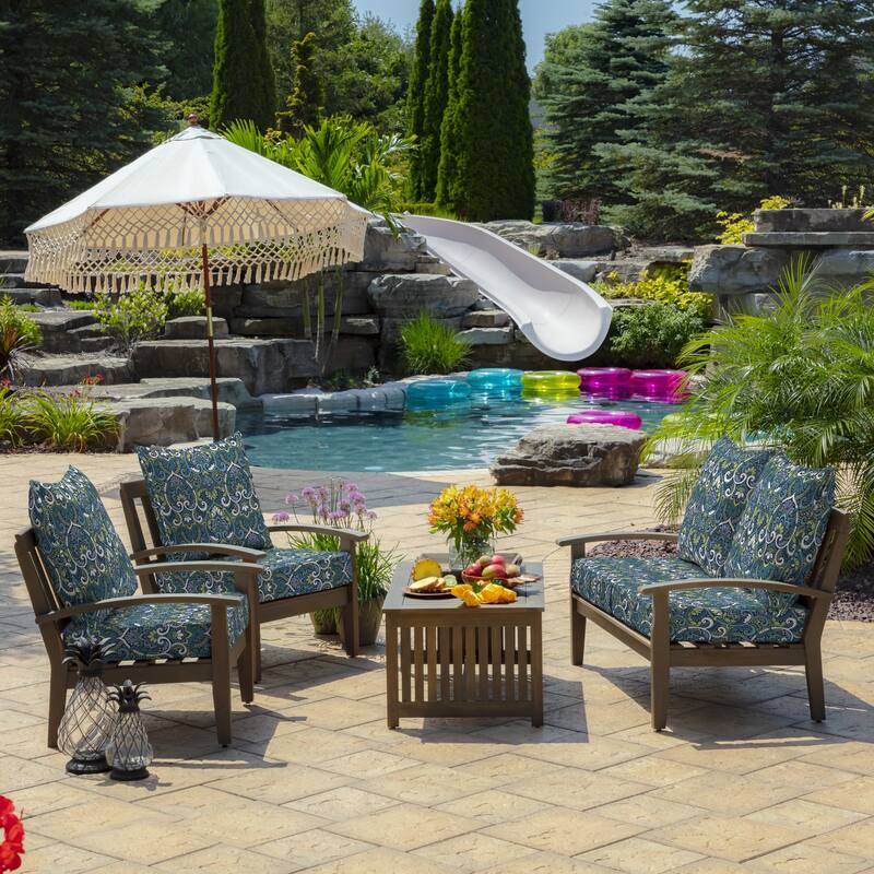 Arden Selections Sapphire Blue Leala Damask Outdoor Deep Seat Cushion Set - 24 W x 24 D in.