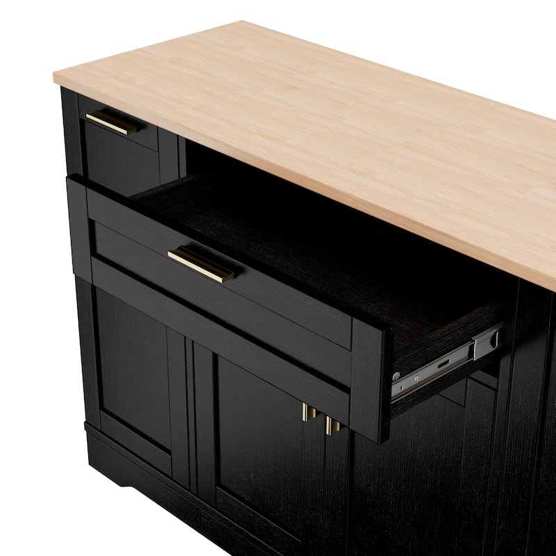 Multi-Functional Kitchen Sideboard with Extendable Dining Table, Storage Cabinet with 3-Tier Pull-Out Rack