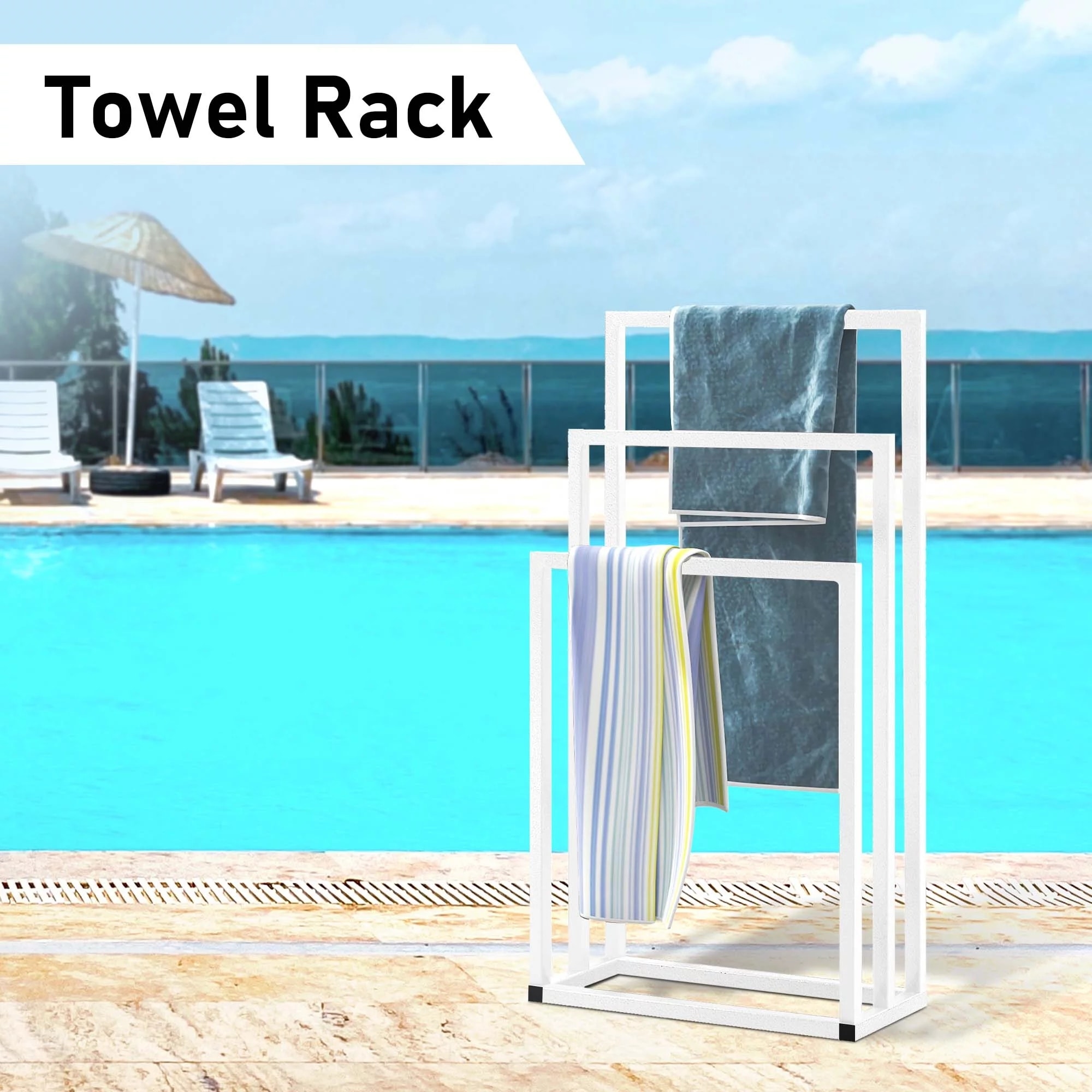 Outdoor 3 Tiers Metal Freestanding Towel Rack for Bathroom Bed