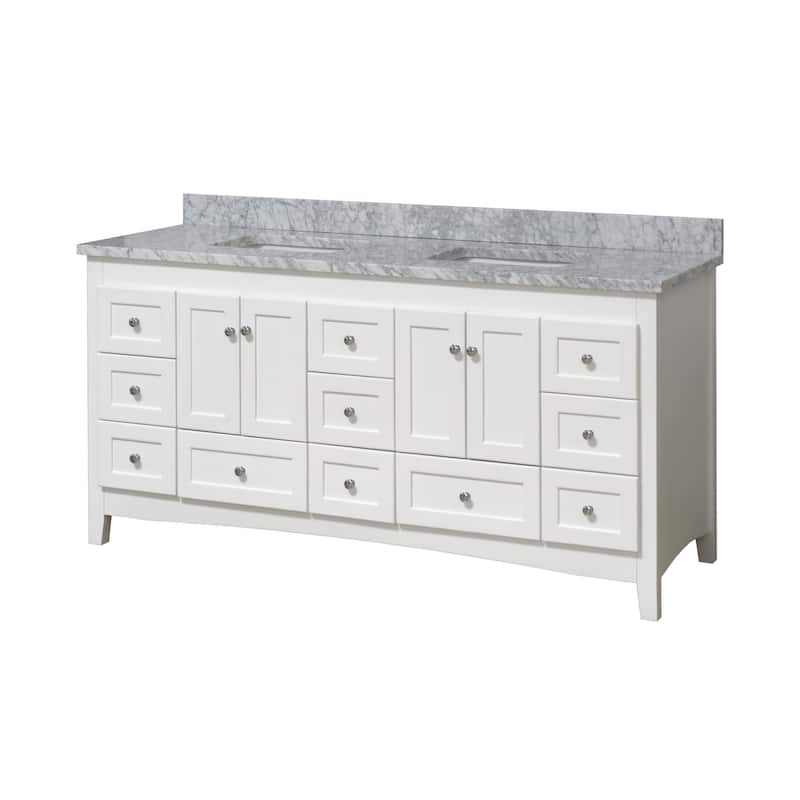 KitchenBathCollection Abbey 72" Double Bathroom Vanity with Carrara Marble Top